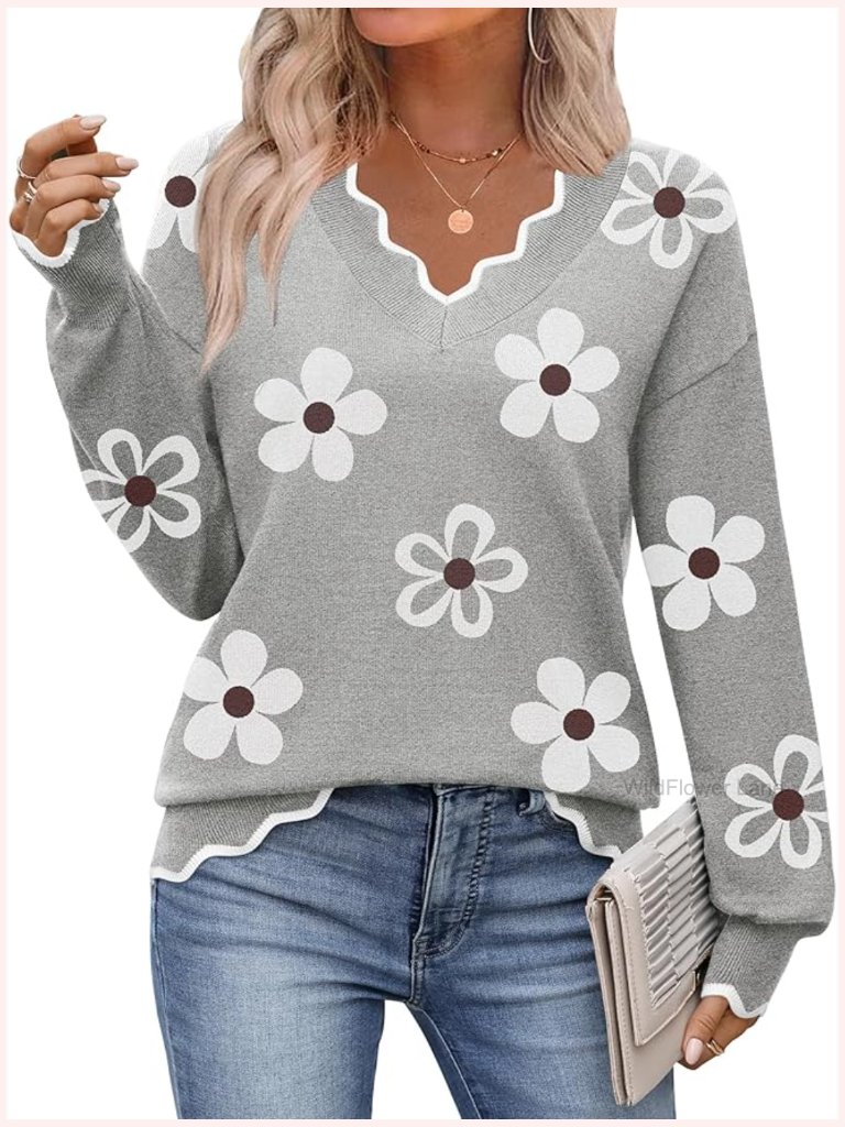 V Neck Sweater Long Sleeve Lightweight Ribbed Knit Pullover Dressy Casual Tops